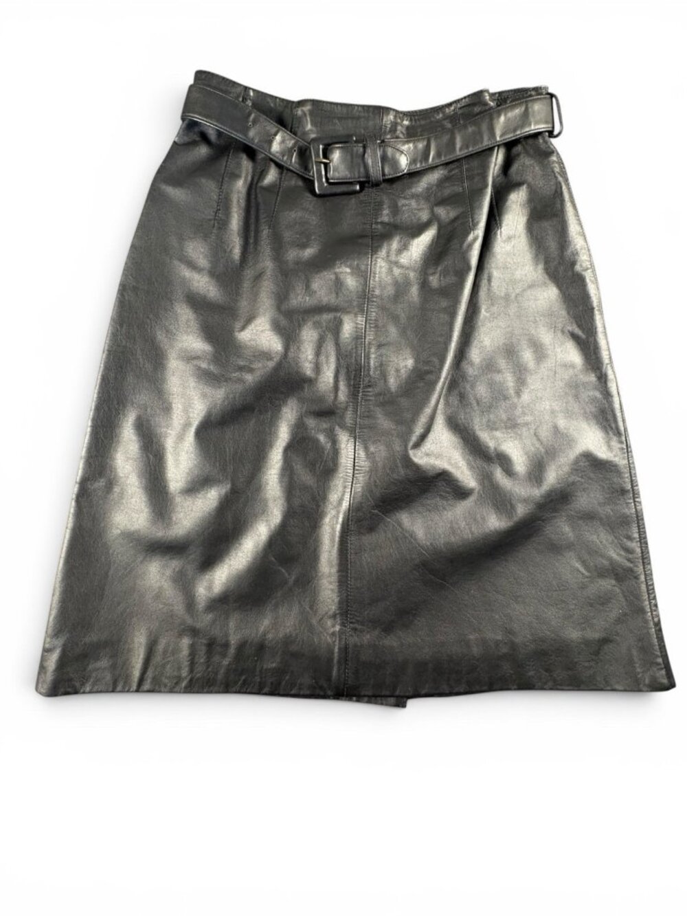 Wilsons Leather Black Leather Midi Skirt Belted Womens Size 16